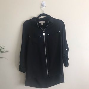 MICHAEL KORS BLACK ZIP UP BLOUSE